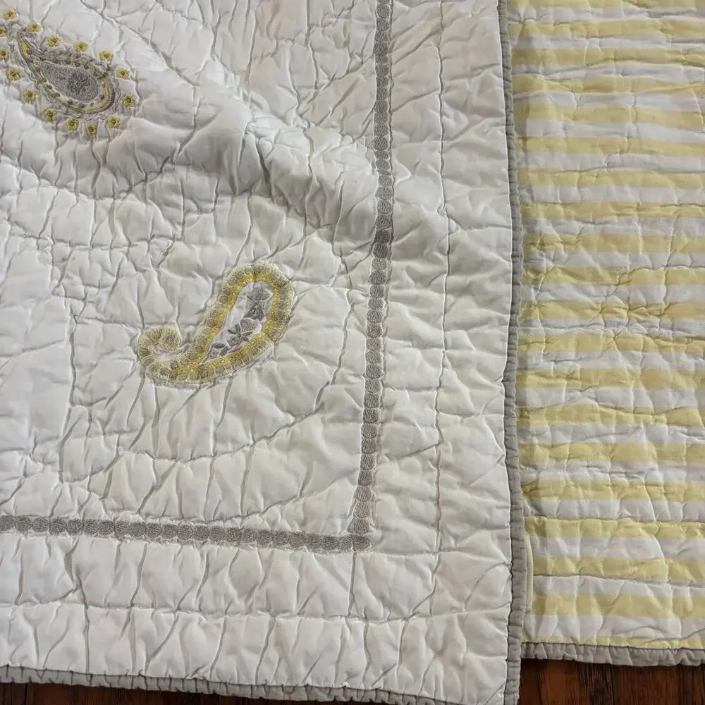 Pottery Barn Kids Quilt Crib Blanket Yellow Gray Paisley Infant Toddler Nursery